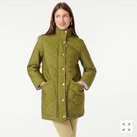 J. Crew -Quilted Cocoon Puffer with PrimaLoft Warm Olive - Picture 4 of 12